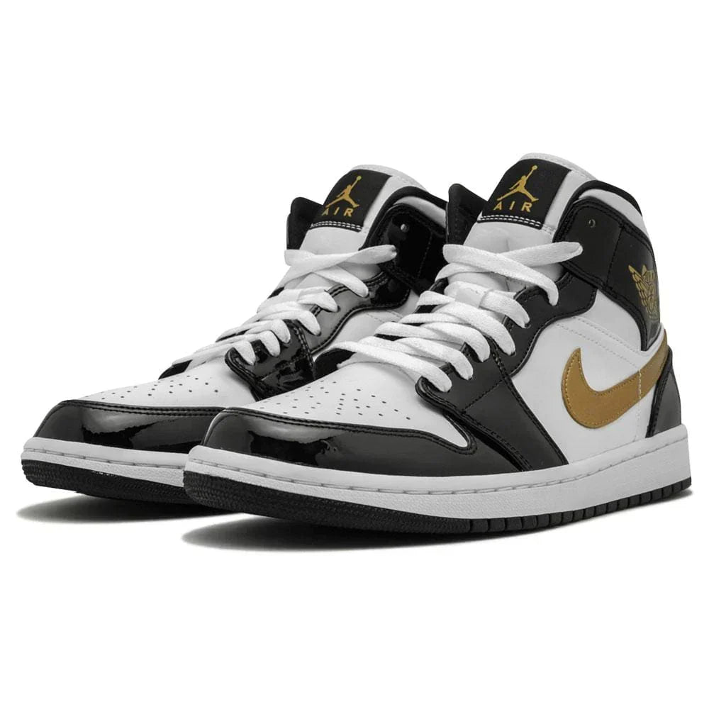 Air Jordan 1 Mid 'Patent Black White Gold'